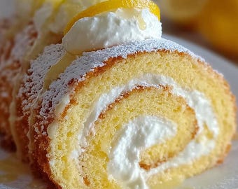 Velvet Lemon Cream Roll Cake Recipe Digital Download Printable PDF.
