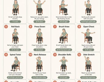 Tai Chi Chair Workouts for Women Printable | Gentle Seated Exercise Guide PDF | Chair Yoga Alternative | Digital Fitness Poster | Digital Do