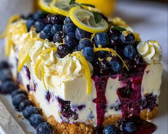 Lemon Blueberry Cheesecake Recipe: Dazzling Dessert (Digital Download Printable)