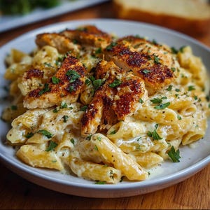Pobierz najlepszy przepis na kremowego kurczaka parmezanowego z penne.