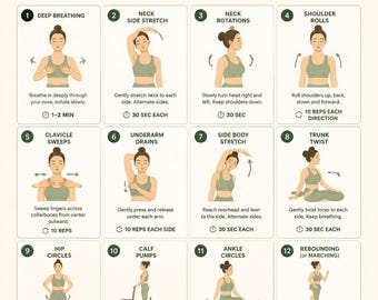Lymphatic Drainage Exercises Printable PDF | Lymph Flow Workout Chart | Wellness & Detox Poster | Digital Download