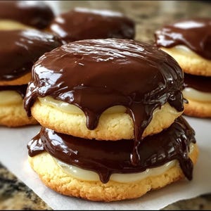 Ciasteczka Boston Cream Pie: krem waniliowy, ganache czekoladowy (przepis do pobrania w wersji cyfrowej)