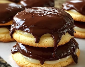 Boston Cream Pie Cookies: Vanilla Custard, Chocolate Ganache (Digital Download Printable Recipe)