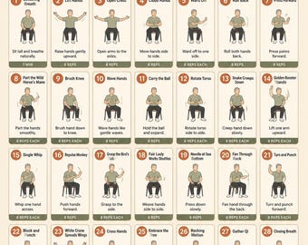 28 Day Seated Tai Chi for Men 60 | Fitness Printable Exercise Chart | Wellness Workout Guide | Digital Download