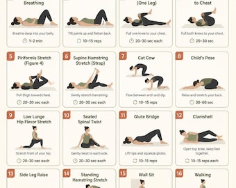 Sciatica Pain Relief Exercises Printable | Fitness Routine Chart | Easy Home Workout Guide | Digital Download