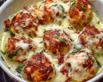 Receta de albóndigas de ricotta y pollo al horno Descarga digital PDF imprimible.