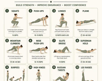 Full Body Military Fitness Workout Printable PDF | Home Bodyweight Training Chart | Bodyweight Exercise Guide | Digital Download