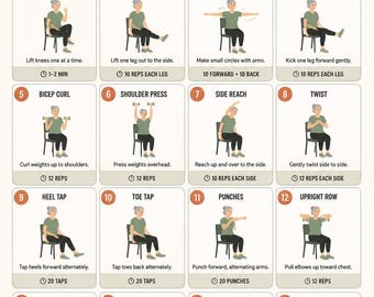 Chair Fitness for Women Printable Workout Planner | Senior Chair Exercise Chart | Seated Workout Routine PDF Digital Download