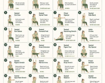 28 Day Seated Yoga for Seniors | Seated Exercise Printable Chart | Gentle Yoga Routine for Elderly | Digital Download
