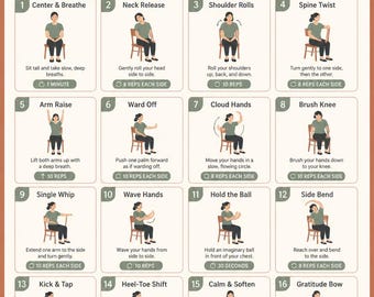 Chair Tai Chi Challenge for Women Printable | Fitness Printable PDF | Instant Download Workout Poster | Digital Download