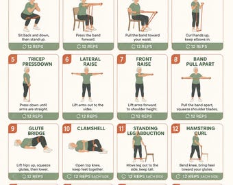 Resistance Band Workout for Senior Women Printable | Fitness Routine Exercise Chart | Home Workout Guide | Digital Download