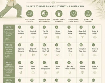28 Day Tai Chi Challenge for Women | Printable Tai Chi Workout Guide | Wellness & Fitness Poster | Digital Download
