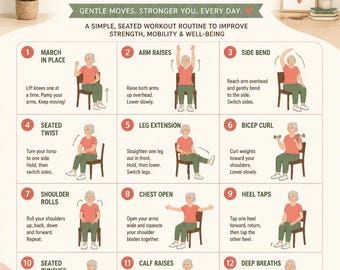 Chair Fitness for Women Printable Workout Planner | Senior Chair Exercise Chart | Seated Workout Routine PDF Digital Download
