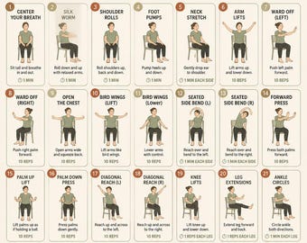 28 Day Chair Tai Chi Challenge for Women Printable | Fitness Workout Poster | Tai Chi Exercise Chart | Digital Download