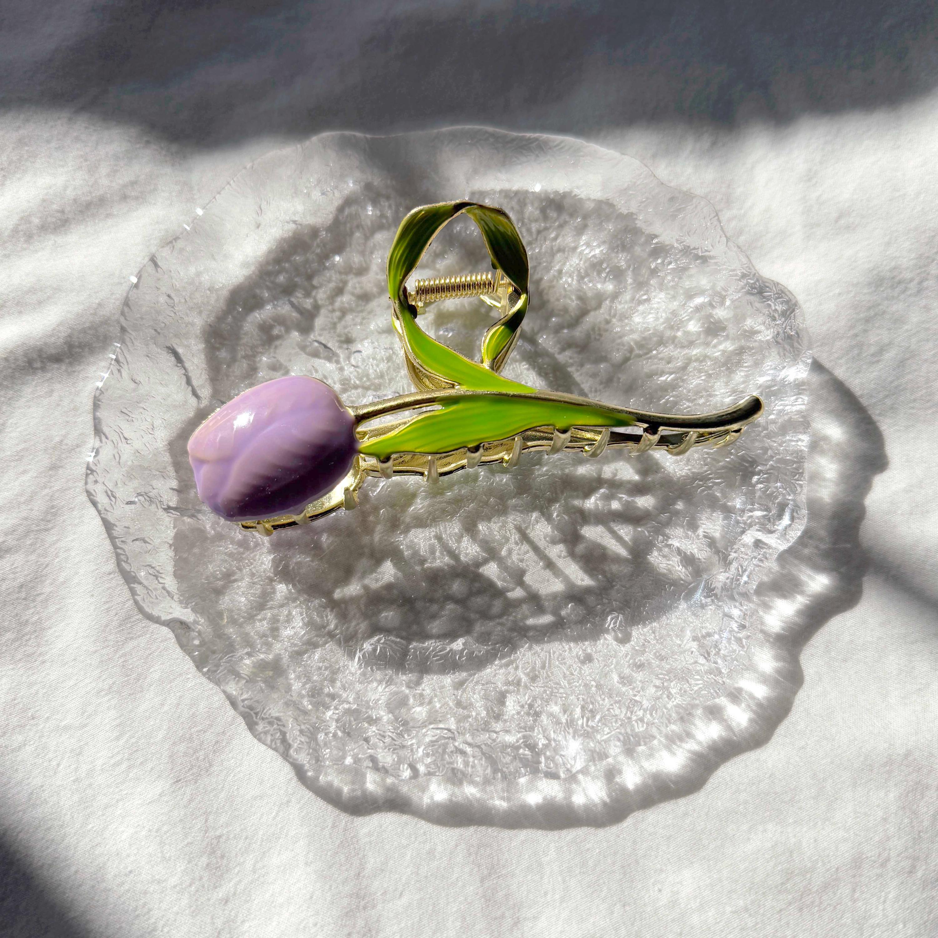 Lilac Tulip Gold Hair Claw ? Elegant Purple Tulip Metal Hair Claw for Girls  main image 4
