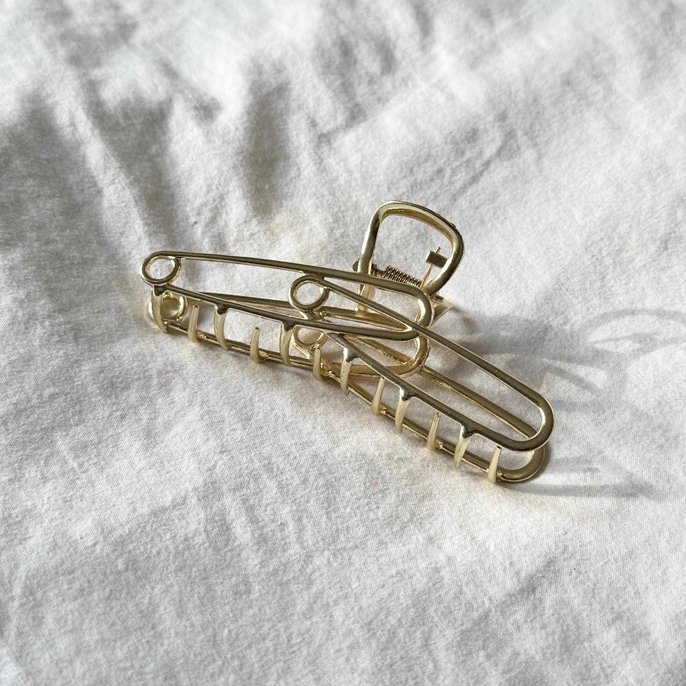 Safety Pin Shaped Hair Claw Clip for Thick Hair, Y2K Metal 