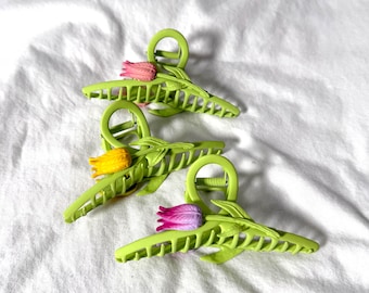 French Tulip Hair Claw Clip Unique Hair Clip Yellow Claw Purple Flower Hair Claw Clip Bridesmaid Gift Wrapping Dainty Hair Claw Clip