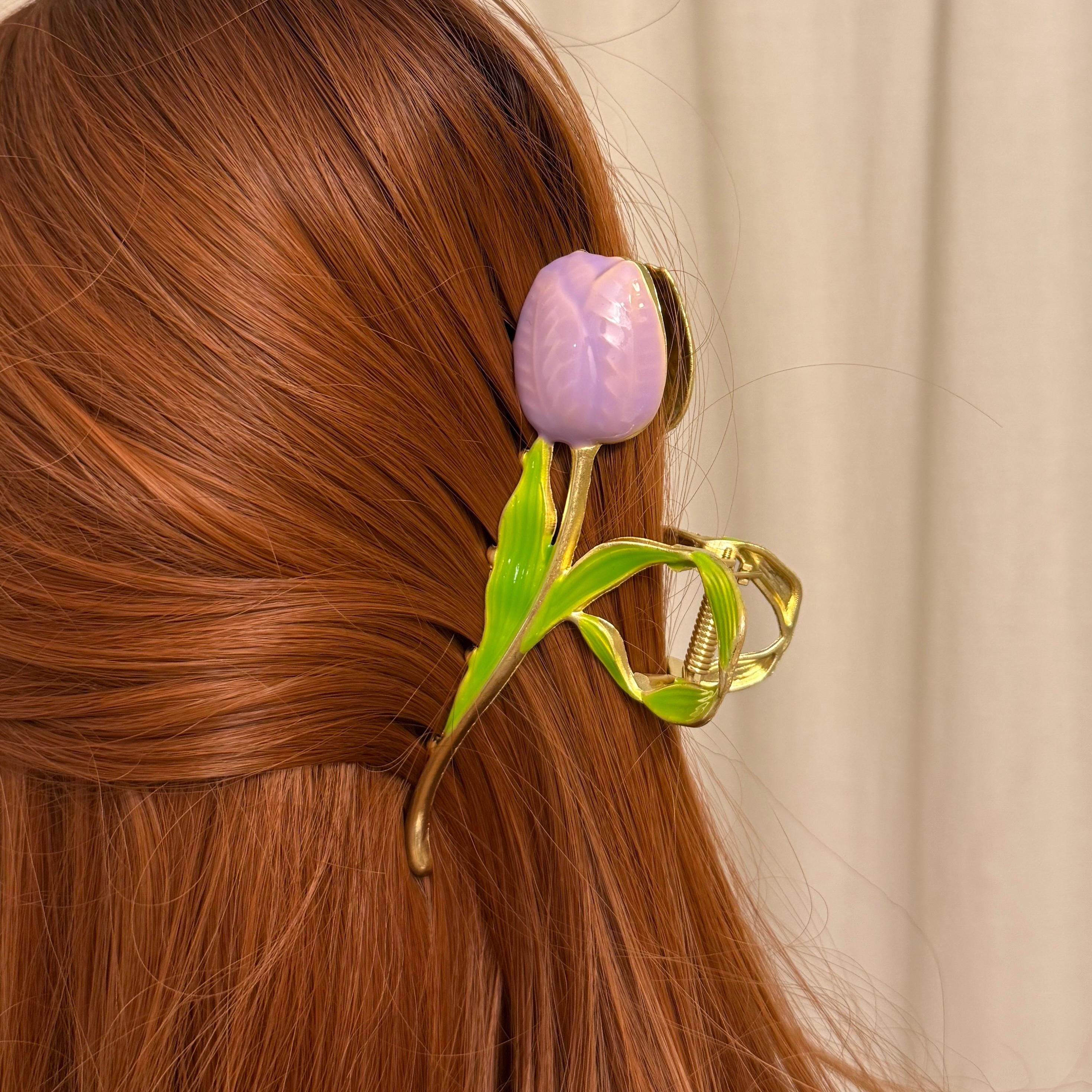 Tulip Metal Hair Claw Clip, Bridesmaids Gift, Floral Enamel 