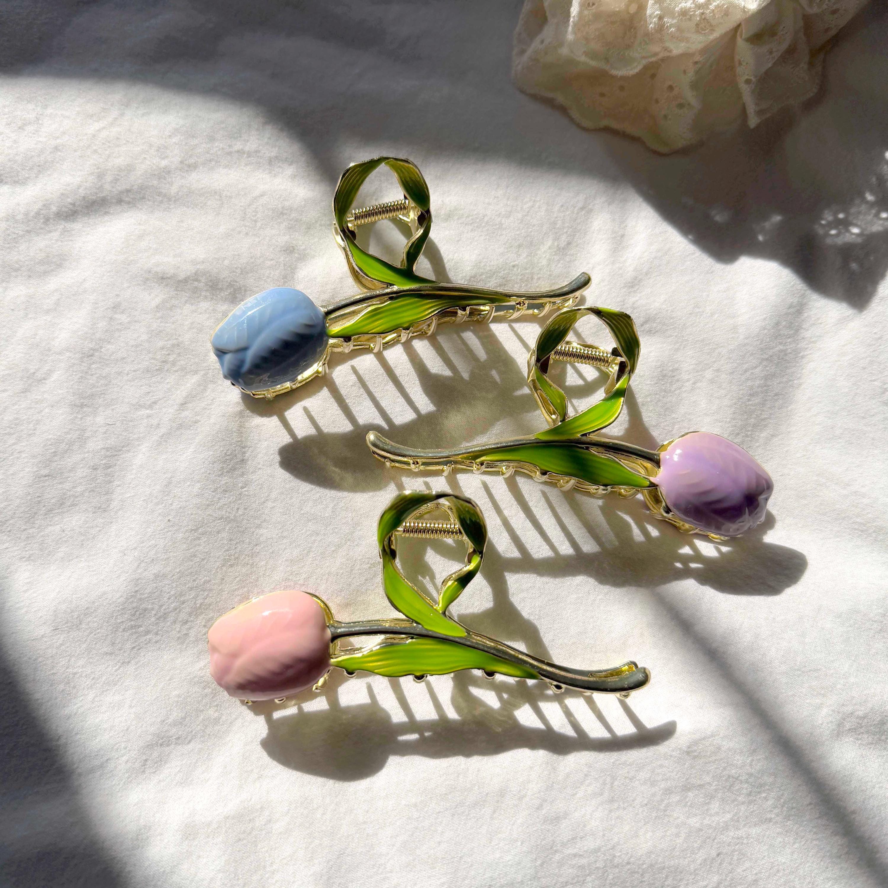 Pink Tulip Metal Enamel Hair Clip Tulip Metal Hair Claw Clip, Bridesmaids Gift, Floral Enamel  main image 4