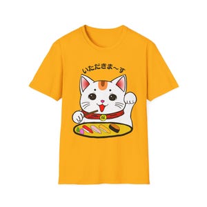 Glückskatze T-Shirt, Kawaii Essen Liebhaber Geschenk, Unisex T-Shirt, lustiges Tier Shirt für Katzenliebhaber, lässige Alltagskleidung