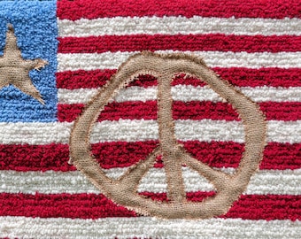Wall Rug, Home Decor, Free Shipping, Zero Waste, US Flag, Boho Home, One Of A Kind, Primitive Hooked Textile Art