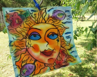 Hippie Art, Sea and Sun, Free Shipping, Affordable Art, Original Painting, Reclaimed Materials