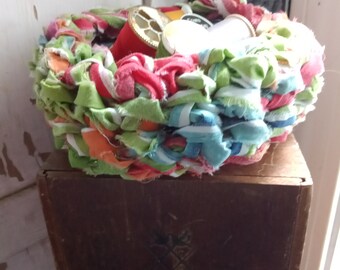 Rag Rug Bowl/Basket, Farmhouse, Zero Waste, Free Shipping, One of a Kind