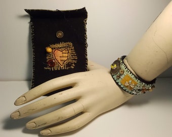 Art Cuff, Wearable Art, Fabric Collage, Free Shipping, The Earth Cuff, One Of A Kind