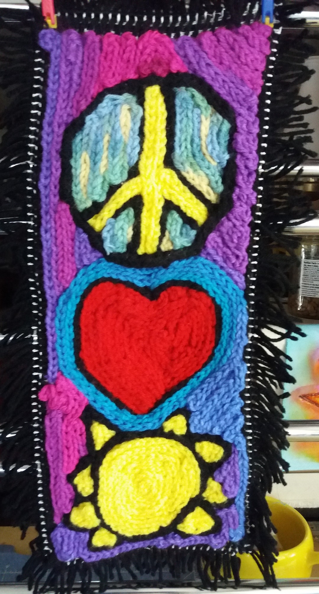 Peace Love Sunshine, 7x17, Hippie Art, Art Banner, Wall Decor, Yoga