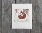 8x10 Forest Spirit Fox Hand-Pulled Linoleum Block Print Cara Finnerty Coleman