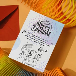 Paquete de 2 tarjetas de cumpleaños divertidas para mascotas cantando para imprimir, para amantes de los gatos y los perros, tarjetas de felicitación de bricolaje con descarga digital, tarjetas de cachorros y gatitos