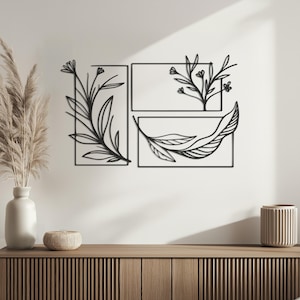 3 Piece Botanical Metal Wall Art, Metal Flower Wall Decor, Botanical Metal Wall Art, Minimalist Floral Metal Wall Decor, Mother&#39;s Day Gift