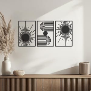 3 Piece Geometric Wall Art, Abstract Metal Decor, Boho Line Art, Modern Wall Panels, Minimalist Metal Art, Gift for Home, Wall Hangings