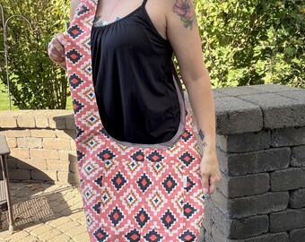Reversible Southwest Design Crossbody Bag: Pink Boho Slouchy Purse