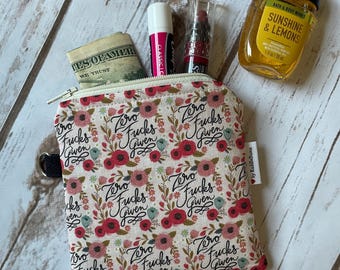 Floral Cuss Word Zipper Pouch: Pink Wildflower Small Purse