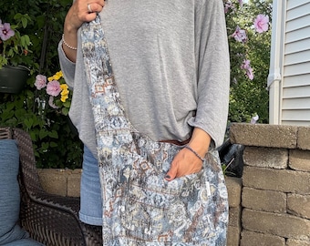 Blue and Brown Large Boho Crossbody Purse