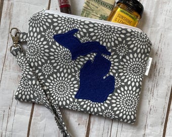Michigan State Wristlet, Gray Floral Cotton, Graduation Gift