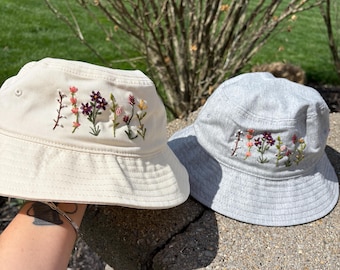 Hand Embroidered Wildflower Bucket Hat