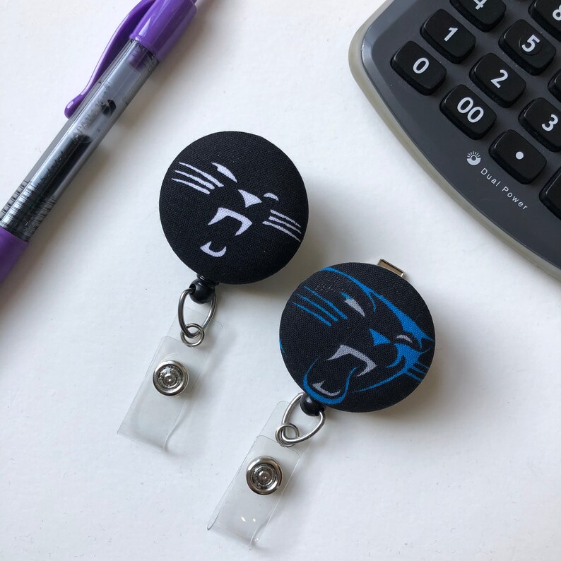 Panther ID Reel Carolina Panthers ID Badge Holder Panther Badge Reel