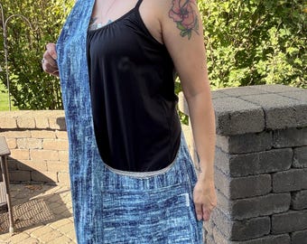 Reversible Blue Canvas Crossbody Bag: Blue and Gray Boho Slouchy Purse