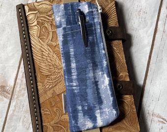 Blue & White Pen Pouch: Zippered Cotton Journal Accessory