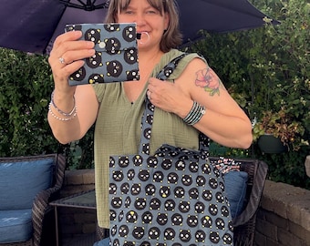 Black Cat Foldable Market Tote Bag, Eco Friendly Reusable Tote