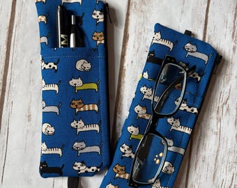 Glasses Case with Cats: Zippered Canvas Journal Accessory