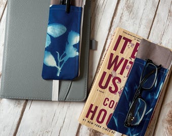 Cyanotype Pen and Glass Case with Gray Canvas: Zippered Canvas Journal Accessory