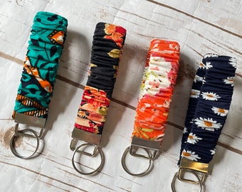 Floral Scrunchie Key Fob: Cotton Wristlet Key Ring