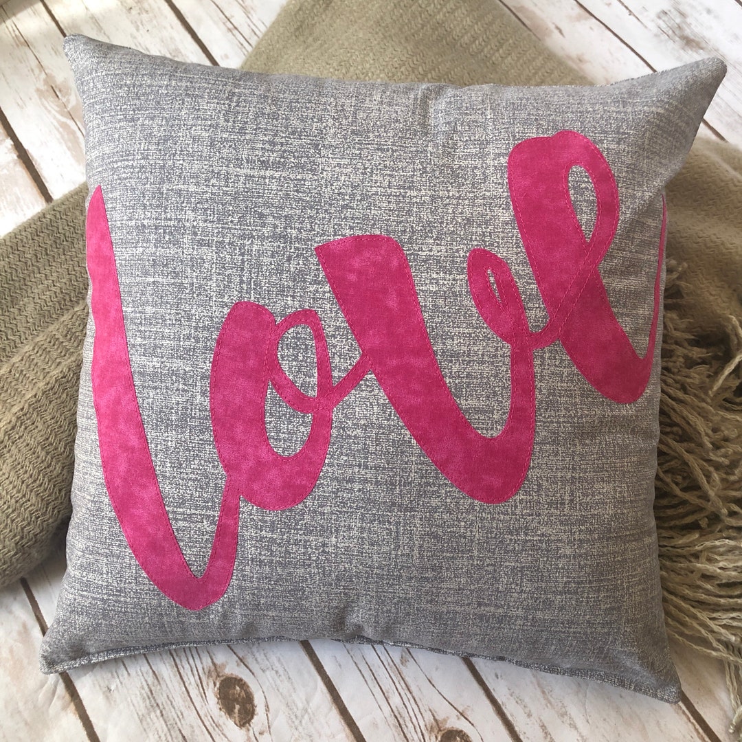 Gray Accent Pillow, Pink Love Pillow, Bed Accent Pillow, Gift of Love
