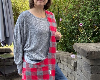 Reversible Buffalo Plaid in Gray and Red Flannel Crossbody Bag: Boho Hippie Slouchy Purse