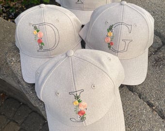 Embroidered Initial Ball Cap: Hand-stitched Wildflower Hat