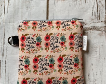 Floral Cuss Word Zipper Pouch: Pink Wildflower Small Purse