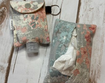 Get Well Soon Pack of Tissues and Hand Sanitizer, Gray with Peach Flowers